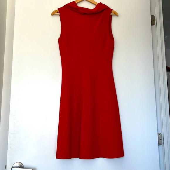 Marc Cain Orangey-Red Fit and Flare Stretch Dress Collar - Picture 3 of 6